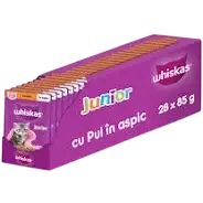 Set 28 buc x 85 gr Hrana umeda pentru pisici Whiskas Junior cu pui in aspic