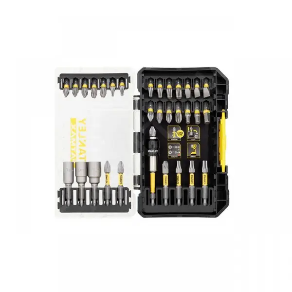 Set 28 varfuri (biti) de impact si torsiune, 25 mm si 50 mm + capete tubulare + suport biti cu inel magnetic, STANLEY® 1/4" (6.35 mm)