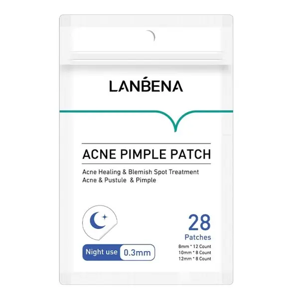 Set 28x Plasturi Anti-Acnee, Lanbena, Breylee, cu Coloid Hidrofil din Arbore de Ceai, pentru Noapte, 12x 8mm, 8x 10mm, 8x 12mm
