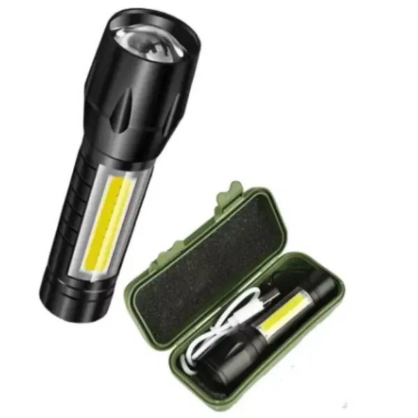 Set 2x Mini Lanterna LED T6 XPE+COB, 3 Moduri, Fascicul Reglabil, USB