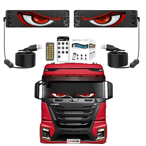 Set 2x Panouri afisaj Matrix LED BZRSH, flexibil, display RGB, 595x120 mm, devil eyes, ochi camion, ceas, mesaje personalizate, control aplicatie si