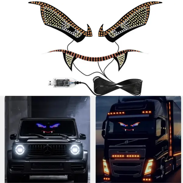 Set 2x Panouri LED Vampire Eye Auto USB, Rosu Albastru Galben, 30x12 cm - Ochi Vampir, Kit Tuning IP65 BZRSH
