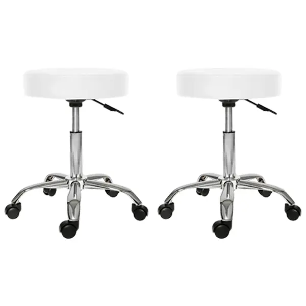 Set 2x Scaun rotativ pentru salon, Taburet hidraulic pe roti Alb