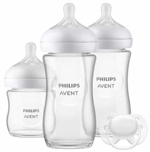 Set 3 biberoane de sticlă Philips Avent - Natural Response 3.0, cu suzeta