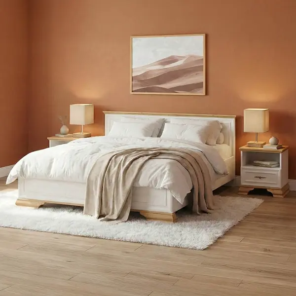 Set 3 buc. dormitor cadru pat si noptiere, Jaden, Alb, 170x207.5x81 cm