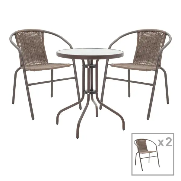 Set 3 buc masa si scaune de gradina Obbi-Watson, Maro, 60x60x70 cm