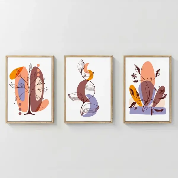 Set 3 buc. tablouri cu rama, Viora, Multicolor, 33x1.5x48 cm
