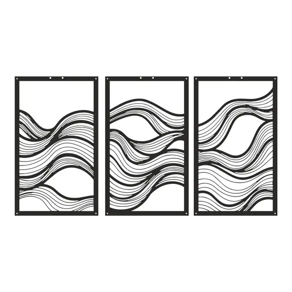 Set 3 bucati Decoratiune de perete din metal, Ocena, Negru, 0.2x30x50 cm