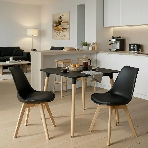 Set 3 bucati masa si scaune dining, Gaston Natali, Negru, 70x70x75 cm