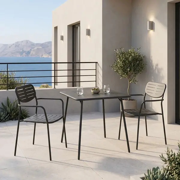 Set 3 bucati masa si scaune gradina, Deraby, Negru, 70x70x73 cm