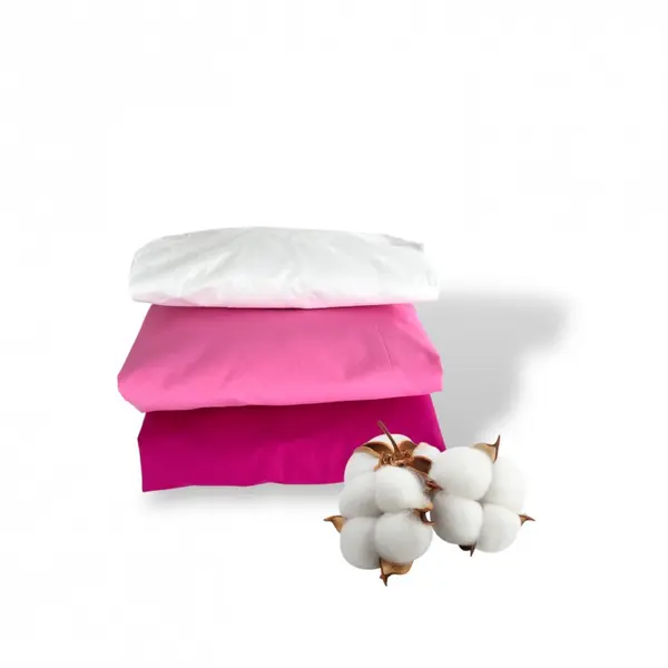 Set 3 cearsafuri din bumbac ranforce pentru pat copii, Deseda, cu elastic roata, dimensiune 120 x 60 cm, mix roz ciclam