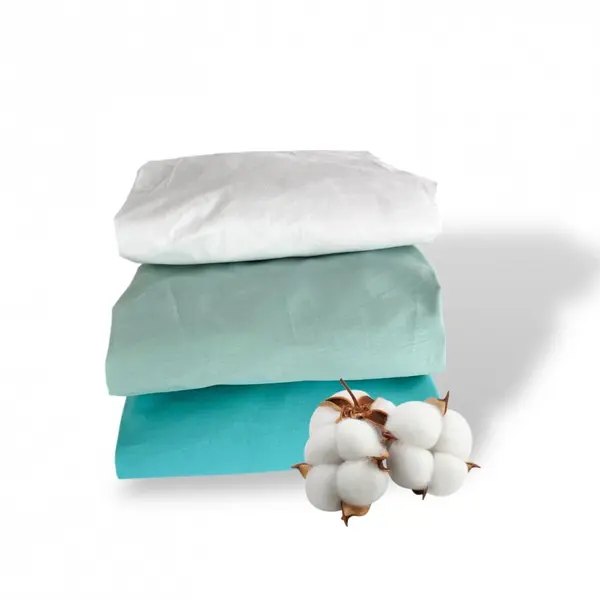Set 3 cearsafuri din bumbac ranforce pentru pat copii, Deseda, cu elastic roata, dimensiune 160 x 80 cm, mix verde menta