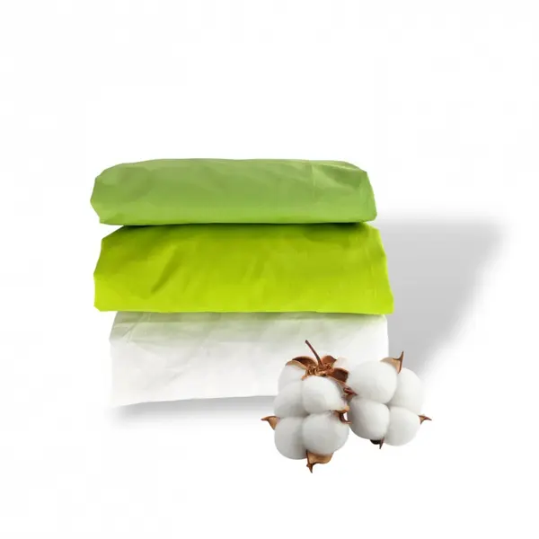 Set 3 cearsafuri din bumbac ranforce pentru pat copii, Deseda, cu elastic roata, dimensiune 90 x 200 cm, mix verde