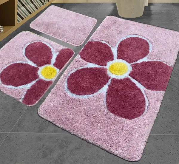 Set 3 Covorase de Baie Flower Pembe (Acryl)