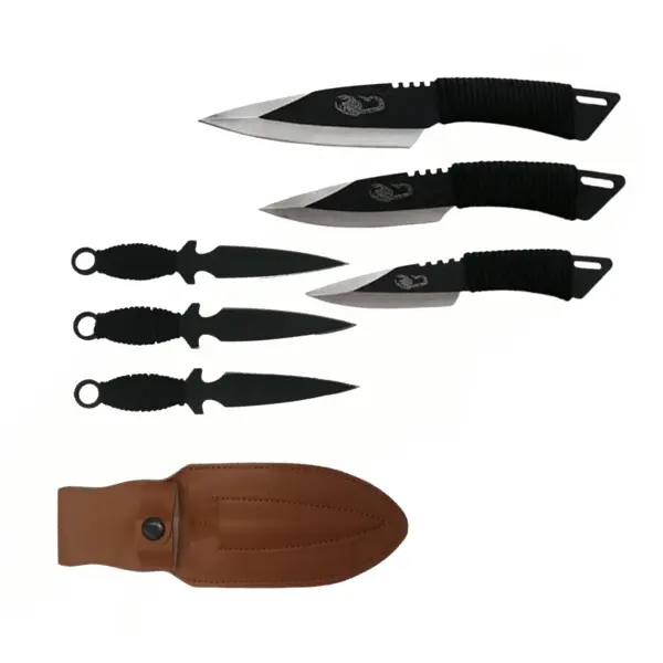 Set 3 cutite de aruncat, 24.5 cm si 3 trei cutite de aruncat,16.5 cm, DEPOX , husa inclusa