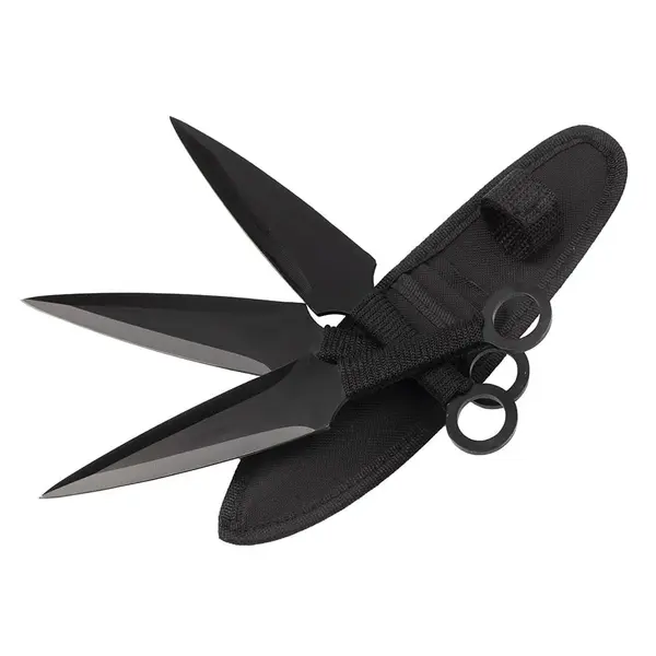 Set 3 cutite de aruncat DEPOX , Giant Kunai, 23 cm, negru, husa inclusa