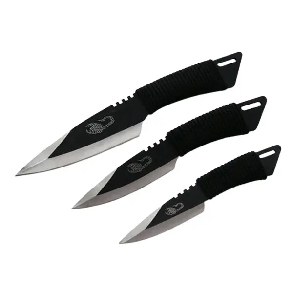 Set 3 cutite de aruncat DEPOX , Scorpion King, 24.5 cm, negru, husa inclusa