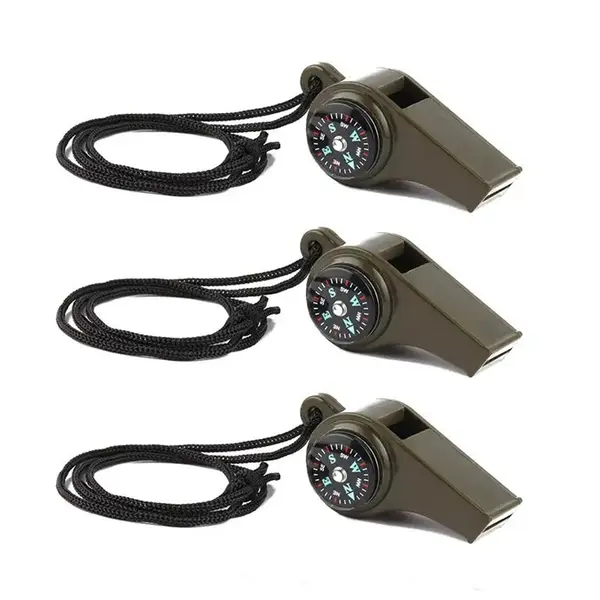 Set 3 fluiere 3 in 1 DEPOX cu busola si termometru , 6 cm , verde