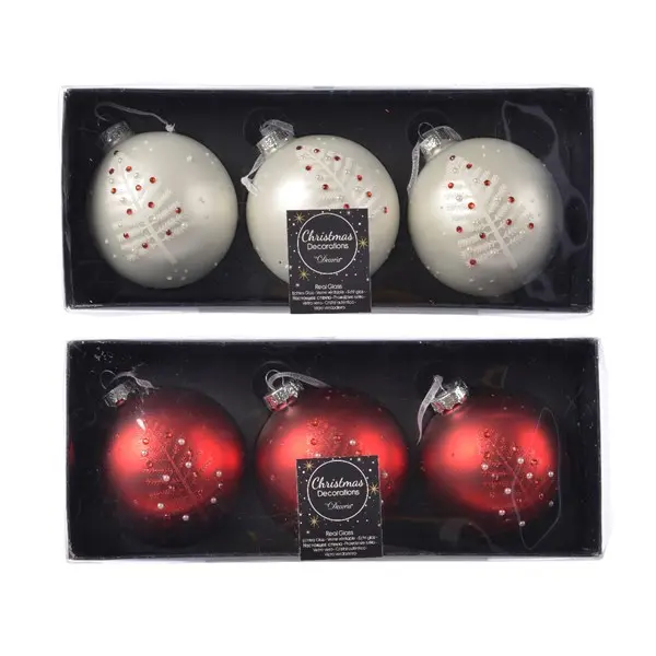 Set 3 globuri - Bauble Glass Matt Tree with Beads - mai multe culori | Kaemingk