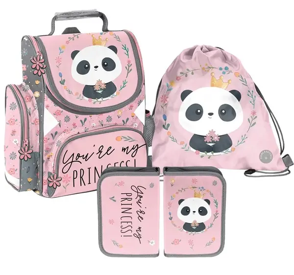 Set 3 în 1 Paso Panda - Princess, ghiozdan, penar și sac de sport
