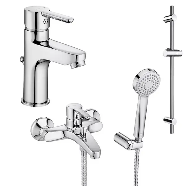 Set 3 in 1 Roca Arolo A5D016AC0K, baterie cada, baterie lavoar, para de dus, furtun de dus, bara de dus, Crom