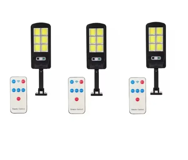Set 3 Lampi Solare BZRSH 6COB 96 LED, 50W, 3 Moduri Iluminare, Senzor Miscare, Telecomanda, Rezistent la Apa IP65