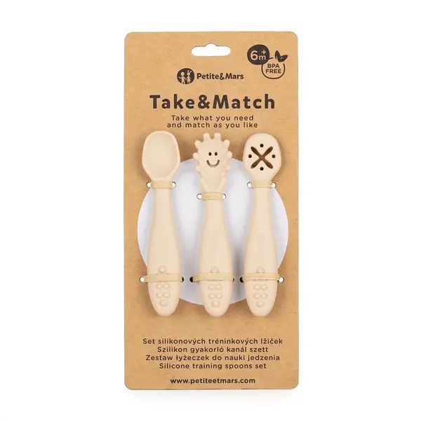 Set 3 lingurite PetiteMars din silicon bej