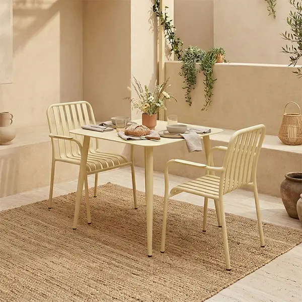 Set 3 masa si scaune gradina, Heven Vista, Champagne, 80x80x72 cm