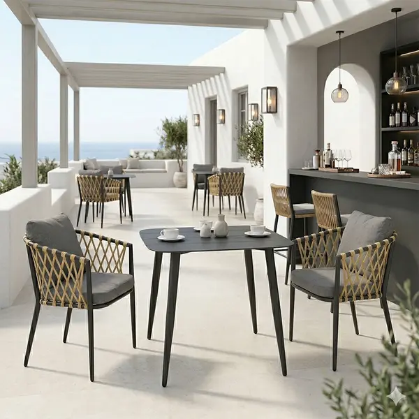 Set 3 masa si scaune gradina, Peluxe Vista, Antracit, 80x80x72 cm