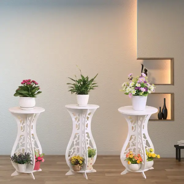 Set 3 masute decorative pentru ghivece de flori din PVC, 59 x 31cm