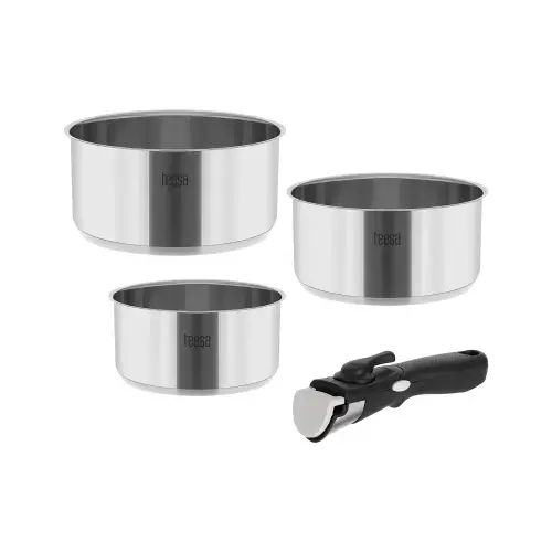 Set 3 oale inox Teesa Cook Expert Single Hand, maner detasabil, 1.6 l, 2.3 l, 3.1 l