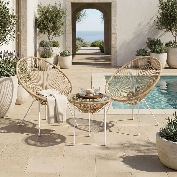 Set 3 piese masa si scaune gradina V3, Acapulco, Natural, 50x50x52 cm