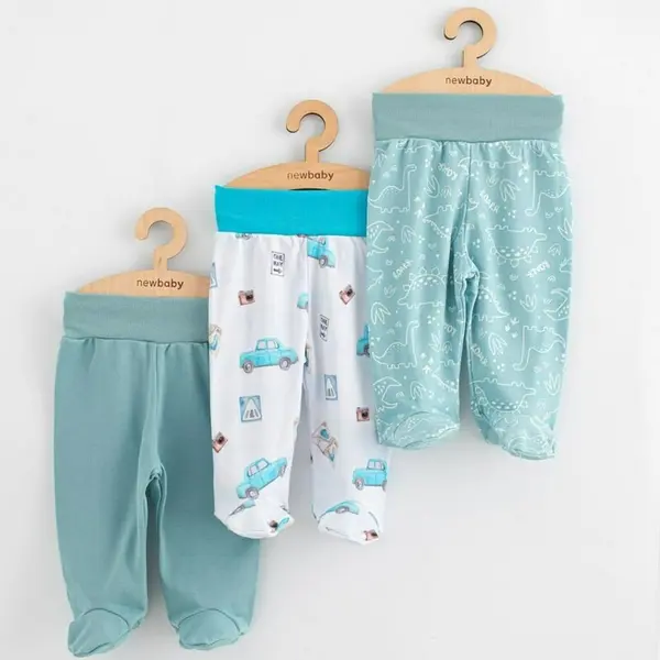 Set 3 piese, New Baby, Classic II, Include 3 perechi de pantalonasi cu botosei, Marime 62, Din bumbac 100%, Blue