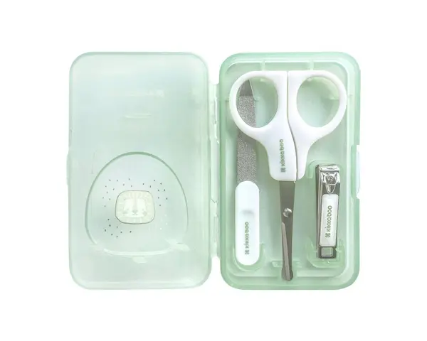 Set 3 piese pentru manichiura KikkaBoo Savanna Mint,include forfecuta,pila,unghiera si cutiuta depozitare
