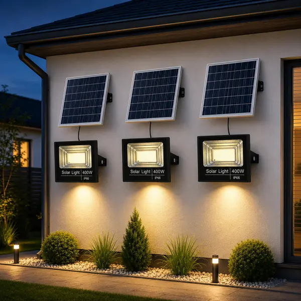 Set 3 Proiectoare Solare LED cu Panou Solar si Telecomanda, IP67, Lumina Rece