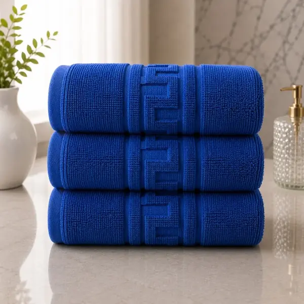 Set 3 prosoape mari, Greek Border, 70x130cm, din 100% bumbac pakistanez, 400g, Albastru