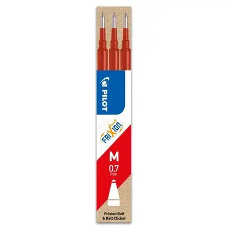 Set 3 rezerve roller Frixion Ball Pilot 0.7 mm varf mediu, rosu