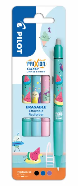 Set 3 Rollere cu cerneala Pilot Frixion Clicker Fancy Pool Party diverse culori 0.7 mm Ediție Limitată Set 3 Rollere cu cerneala Pilot Frixion Clicker Fancy Pool Party diverse culori 0.7 mm Ediție Limitată