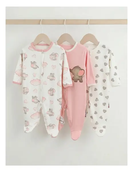 Set 3 salopete cu botosei Elephant, multicolor