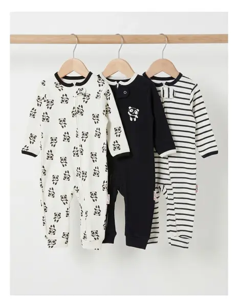 Set 3 salopete premium, Panda alb-negru