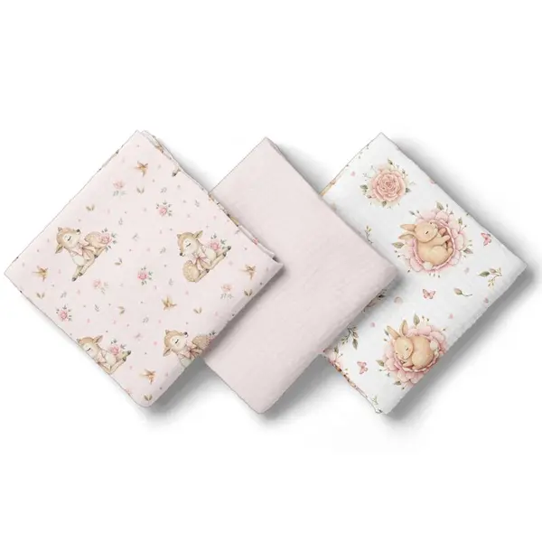 Set 3 scutece, Bocioland, Din muselina, Hipoalergenice, Dimensiune 70 x 70 cm, Pink