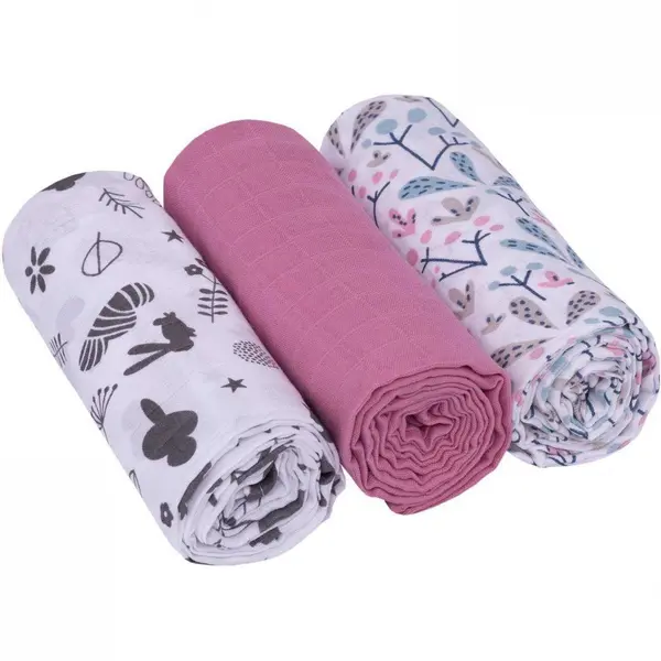 Set 3 scutece Infantilo din muselina crengute roz