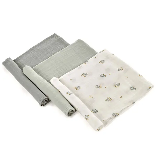 Set 3 scutece, Jane, Din muselina de bambus, Hipoalergenice, 80 x 80 cm, Botanic