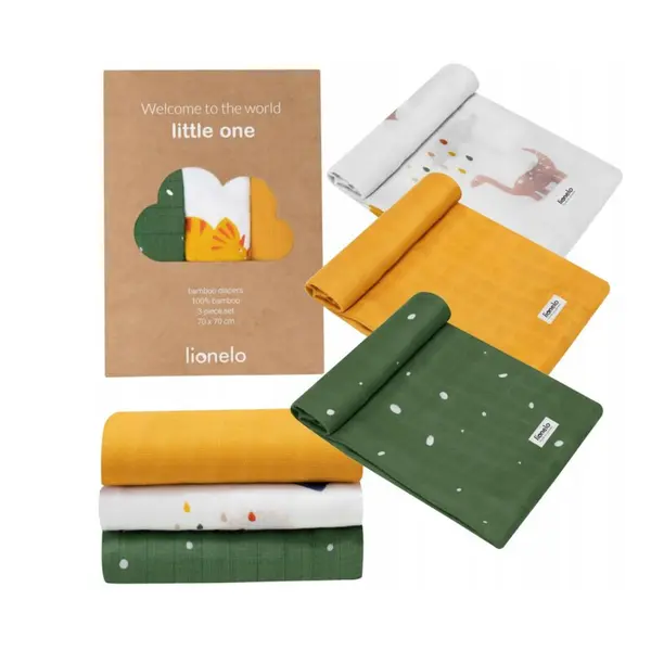 Set 3 scutece multifunctionale Dino din bambus 70x70 cm multicolor