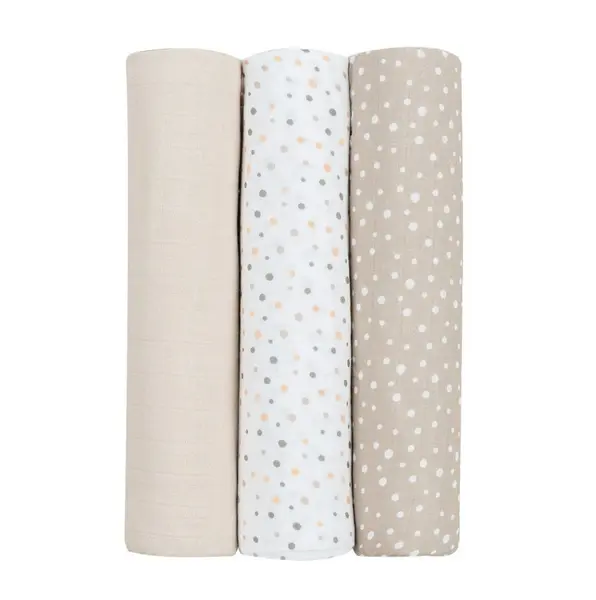 Set 3 scutece muselina Kikka Boo 100 x 100 cm Dots Bej