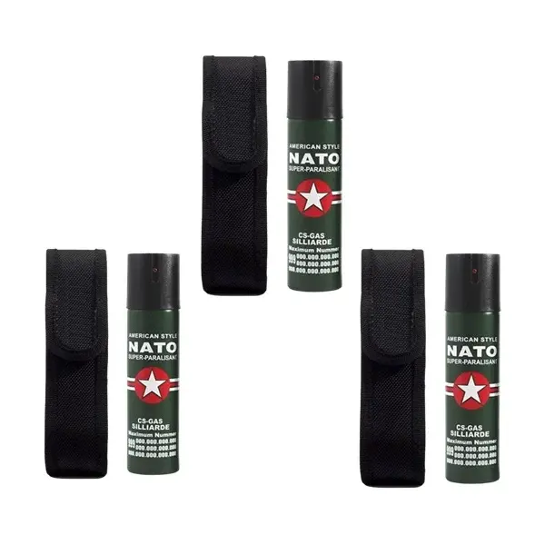 Set 3 Spray-uri Paralizante NATO Defence, 110 ml, Propulsie Jet, Verde, Husa Inclusa