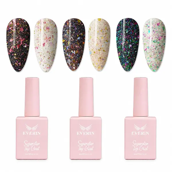 Set 3 Superstar Top Coat Everin SST3 - Cardi, Meghan, Shalom cu Efect Flakes