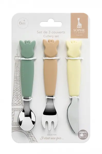 Set 3 tacamuri cu maner din silicon Girafa Sophie