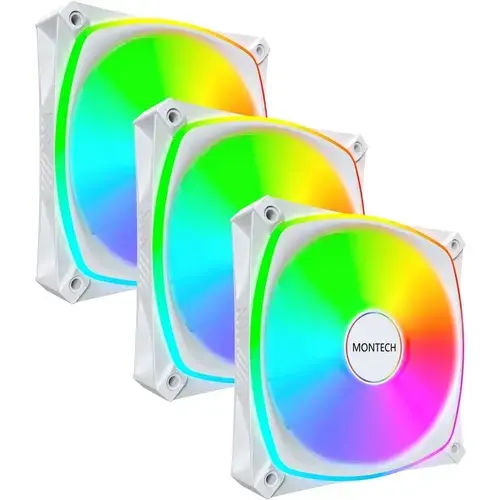 Set 3 ventilatoare Montech RX120 PRO ARGB PWM, Alb