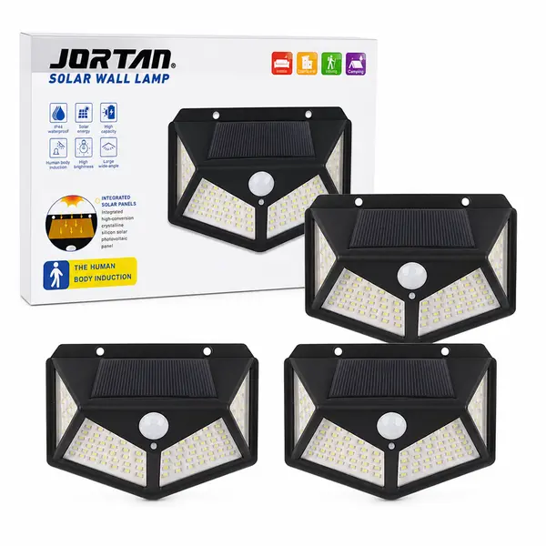 Set 3 x Lampa solara 100 LED Jortan, senzor de miscare